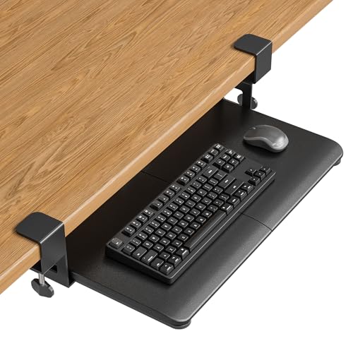 BONTEC Under Desk Keyboard Tray, Pull-Out Keyboard & Mouse Platform | C-Clamp Mount, Space-Saving Ergonomic Slide-Out Drawer, 31.3 in Including Clamps, 20 x 11.8 in Tray, Black - color: Black, size: 20" x 11.8"