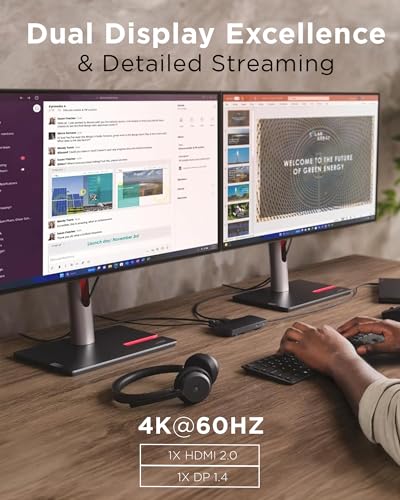 Lenovo USB-C Dual Display Travel Dock - 7 Ports, Integrated Cable, Universal Compatibility, Two displays at 4K - Black - style: USB Dock