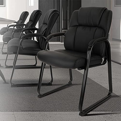 CLATINA Ergonomic Black Guest Chair with Arms - Office Reception & Conference Seating, PU Leather Meeting Chairs with Sled Base for Waiting Rooms & Home Offices - color: Black-sled Base, size: 1PK