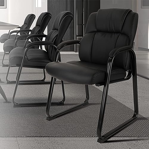 CLATINA Ergonomic Black Guest Chair with Arms Set of 4- Office Reception & Conference Seating, PU Leather Meeting Chairs with Sled Base for Waiting Rooms & Home Offices - color: Black-sled Base, size: 4PK