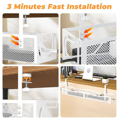 Under Desk Cable Management Tray, No Drill Steel Desk Cable Organizers, Wire Management Tray Cable Management Rack (24.4" Length-White) - color: 1 Pack-24.4"-White