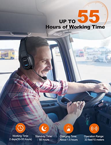 TECKNET Trucker Bluetooth Headset, AI Noise Canceling Mic, Wireless On-Ear | AI Noise Canceling Mic reduces background noise for clear calls. Wireless hands-free headset for truckers and office use.