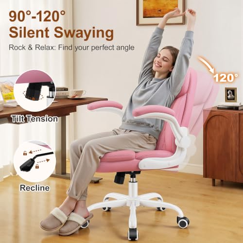 Office Desk Chair, Pink Ergonomic Computer Chair with Dual-Layer Support - color: Pink