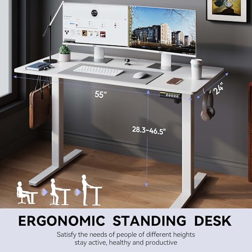 55 x 24 Inch Electric Standing Desk, 3 Memory Presets, White - color: White, size: 55*24