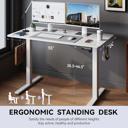 55 x 24 Inch Electric Standing Desk, 3 Memory Presets, White - color: White, size: 55*24