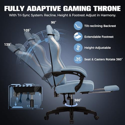 GTPLAYER Gaming Chair, Ergonomic Computer Chair with Footrest and Lumbar Support, High Back Recliner Chair 350lbs, Height Adjustable for Home Office, Light Blue - color: Light Blue