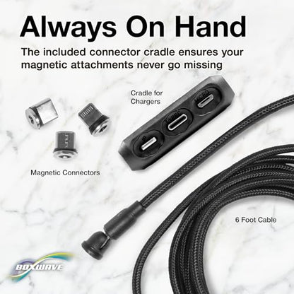 BoxWave Cable Compatible with Logitech Spotlight Presentation Remote - MagnetoSnap AllCharge Cable, Magnet Charging Cable USB Type-C Micro USB - Jet Black