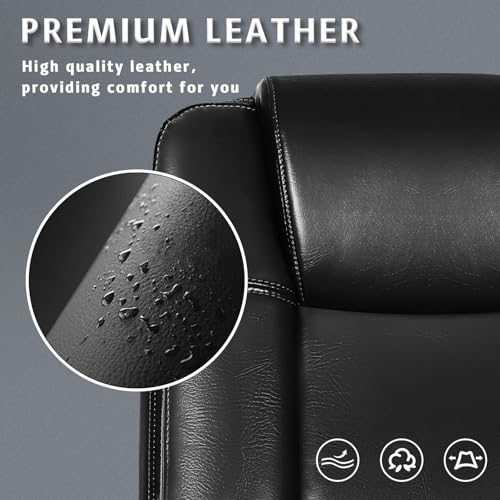 LEMBERI Flip-up Arms Office Desk Chair Big and Tall Managerial Executive Chair, High Back Computer Chair Ergonomic Adjustable Height PU Leather Chairs with Armrest for Long Time Sitting - color: New Black