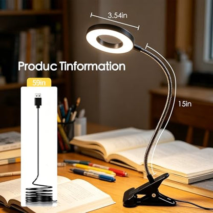 Desk Clip on Lamp for Reading Home Office, Book Light, 10 Dimmable Brightness 3 Modes, Clamp Light for Bed Headboard