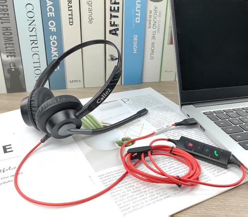 Callez Computer Headset with ENC Dual Mic Noise Cancelling for PC Laptop | USB Headset with MS Teams Call Button, Wired Stereo Headphones for Mac Teams Zoom Home Office Work Call Center, Clearer Voice