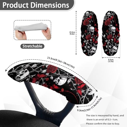 2 Pieces Office Chair Armrest Slipcovers Covers Skull Rose Butterfly Print Desk Chair Arm Covers with Elastic Edge, Home Decorations, Black - color: Black - Skull Rose Butterfly