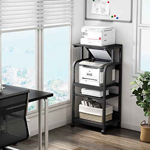 Fannova 4 Tier Tall Printer Stand with Height Adjustable Storage Shelf | 20.8"x15.7"x44.5", Printer Table with Wheels for Home Office, Printer Cart with Space for Shredder Computer Tower CPU, Black - color: Classic Black