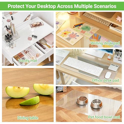 Medium Clear Vanity Mat, 23.6"x15.7", Makeup Desk Protector | Anti-Slip, Waterproof, Scratch Resistant, Safe Round Edge, Odorless, Easy Clean, Prevents Vanity Cosmetics & Pet Bowl stains - size: 23.6" x 15.7"