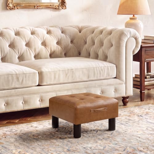 Joveco Small Ottoman Foot Stool,15" Square Upholstered Foot Rest with Legs - color: Caramel Brown