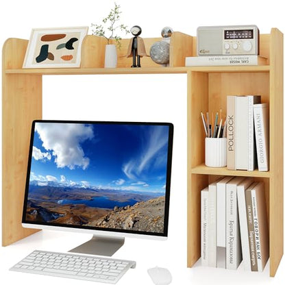 WAYTRIM Desk Shelf, Desk Hutch 3-Tier Desktop Bookshelf & Desk Organizer Shelf for Top of Desk, Wood Desktop Storage Shelf for Dorm, Office, Small Space, Desk Organizers and Accessories - style: 3-Tire