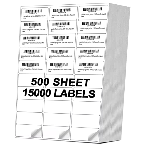 Address Labels (15,000/500 Sheets) - 1" x 2-5/8" Mailing Labels, 30 UP Shipping Sticker for Laser and Inkjet Printers - color: 30 Up-15000 Labels