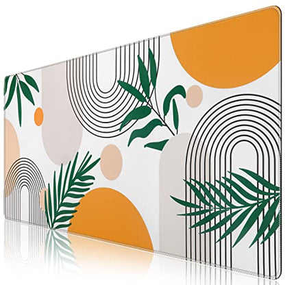 iCasso Extended Gaming Mouse Pad (35.4x15.7 in), Game, Office | Large 3mm Non-Slip Rubber Base Mousepad with Stitched Edges, Waterproof Keyboard Mouse Mat Desk Pad for Work, Home-Elm Leaf - color: Elm Leaf