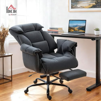 HOMCOM Executive Office Chair Comfy with Foot Rest, Reclining Swivel Computer Desk Chair with High Folding Back, Thick Cushion, Padded Armrest, Adjustable Height, Rolling Wheels, Dark Gray - color: Dark Gray