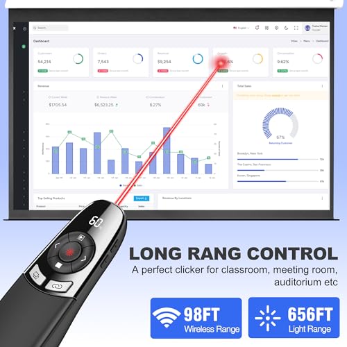 Presentation Clickers for PowerPoint with Timer, Wireless Rechargeable Laser Pointer for Laptop Presentations Remote, Power Point Remote Clicker for Computer/Mac/PPT/Google Slide Advancer - size: Re-Red-Timer-Battery Display