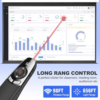 Presentation Clickers for PowerPoint with Timer, Wireless Rechargeable Laser Pointer for Laptop Presentations Remote, Power Point Remote Clicker for Computer/Mac/PPT/Google Slide Advancer - size: Re-Red-Timer-Battery Display