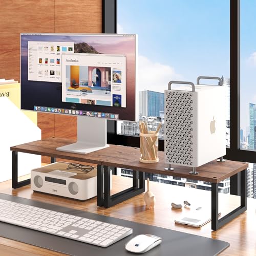 Simple Trending Wood Monitor Stand Riser, 2 Pack, Antique Brown | Desk Storage Organizer, Desktop Stand for PC/TV/Laptop/Printer , Sturdy Metal Frame, Waterproof, 29"W x 8.97"D x 5.43"H - size: 29"W x 8.97"D x 5.43"H