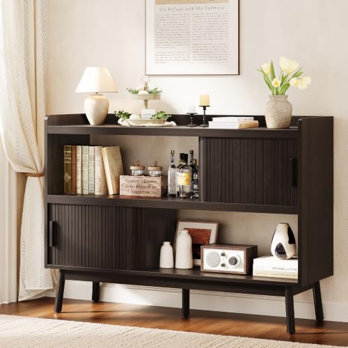 ONBRILL 51.2" Sideboard Buffet Cabinet with Outlet & Sliding Door, Brown - color: Brown, size: 51.2"