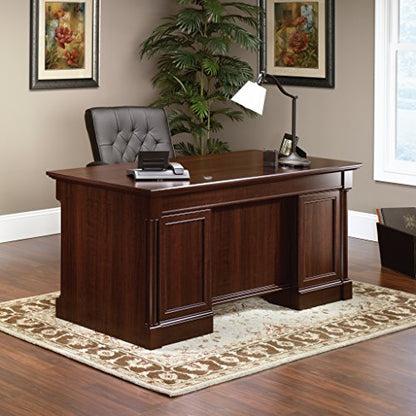 Sauder Palladia Office Desk with Drawers, Executive Desk with File Cabinet Storage, Cable Management, Keyboard Tray, in Select Cherry Finish - color: Select Cherry