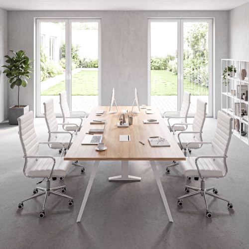 Okeysen Ergonomic Office Desk Chair, Modern PU Leather Conference Room Chairs Ribbed, High Back Executive Swivel Rolling Chair for Home, Office - color: White-ribbed