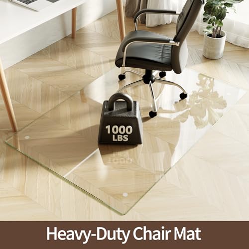Koonmi Tempered Glass Chair Mat 40"x60" - Premium Office Chair Mat for Hardwood Floors & Low-Pile Carpet with 4 Non-Slip Pads - Thick Scratch-Resistant Surface - size: 40*60