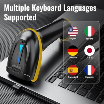 Tera Barcode Scanner with Battery Indicator: 1D Wireless, 5100 Yellow | USB Wired 2.4G Wireless Reader, 2200mAh Battery, 1D Laser Scanning, IP54 Protection, Retail Checkout Warehouse Library School - color: 1D Yellow