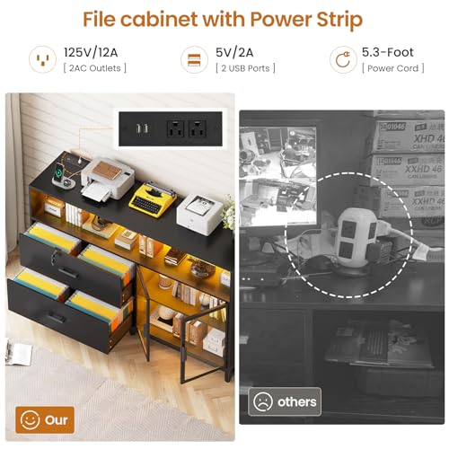 SEDETA 59" Filing Cabinet with Lock Drawers fits Legal Size for Home Office - color: Black, size: 59"