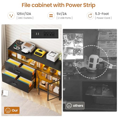 SEDETA 59" Filing Cabinet with Lock Drawers fits Legal Size for Home Office - color: Black, size: 59"