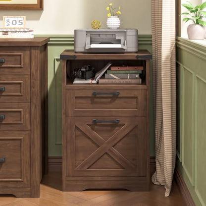 Halitaa Office Filing Vertical Cabinet with 2 Drawers, Walnut | Farmhouse Filing Cabinet with Open Storage Space and Printer Stand for Hanging Files Letter/A4 for Home Office - color: Walnut, style: Vertical