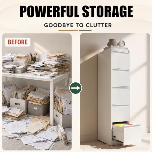5 Drawer File Cabinet for Home Office, Vertical Filing Cabinet - color: White, size: 64.2"H - 5 Drawer
