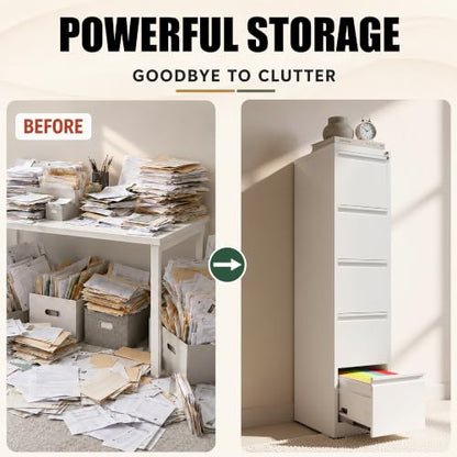 5 Drawer File Cabinet for Home Office, Vertical Filing Cabinet - color: White, size: 64.2"H - 5 Drawer