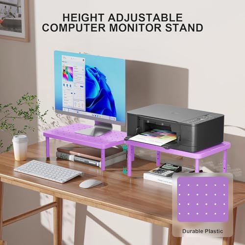 WALI Computer Monitor Stand for Desk, Adjustable Laptop Riser, up to 44 lbs | Desk Monitor Riser Underneath Storage, Fits Notebook, Laptops, Printers, for Home, Office, School(PTT001-V), Violet - color: Violet, size: 14.6"L * 9.3"W