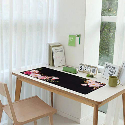 iCasso Extended Gaming Mouse Pad,35.4 x 15.7in Desk Pad,Flower | Non-Slip Rubber Base Mousepad with Stitched Edges,Waterproof Keyboard Mouse Mat Desk Pad for Work Home - color: Flower