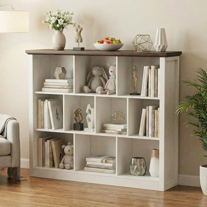 Unikito Cube Storage Shelf, Open Cube Bookshelf with Base, White/Brown - color: Warm White/Brown, size: 10 Cube (50"W x 38.7"H)
