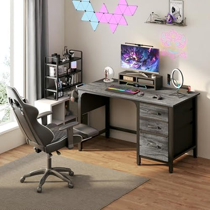 Lufeiya Computer Desk with File Drawers Cabinet, 47 Inch Home Office Desks with Filing Cabinet for Small Space, Gaming Study Writing Table PC Desks, Gray - color: Grey, size: 46.6"