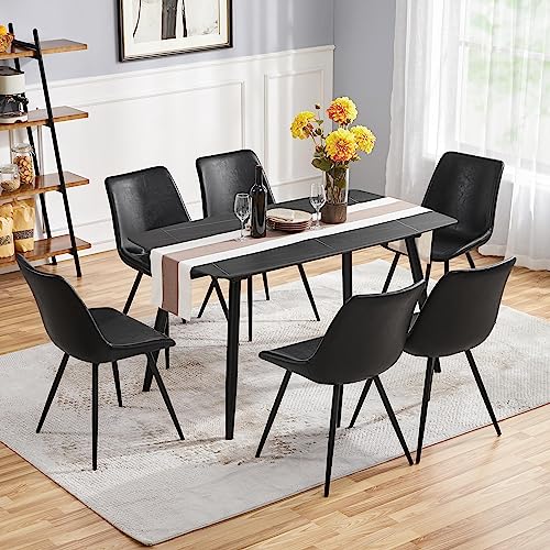 Yaheetech Dining Chairs Set of 6 Mid Century Modern Kitchen Chairs Black | Faux Leather Upholstered Dining Room Chairs with Metal Legs and Curved Backrest, Armless Side Chairs for Kitchen Living Room - color: Black, size: Set of 6