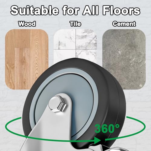 4 Inch Brake Stem Casters 1/2"-13x1-1/2, TPR Swivel Stem Wheel 4 Pack | Replacement Caster Wheels Heavy Duty for Wire Shelving Racks - size: 4 Inch - (1/2"-13 x 1.5")