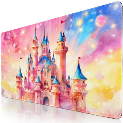 Desk Pad Castle XXL Large Gaming Mouse Pad Fairy Girly Desk Mat 31.5×15.7" - color: Fairytale Castle, size: 31.5L x 15.7W inches