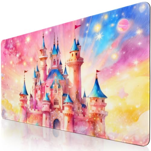 Desk Pad Castle XXL Large Gaming Mouse Pad Fairy Girly Desk Mat 31.5×15.7" - color: Fairytale Castle, size: 31.5L x 15.7W inches