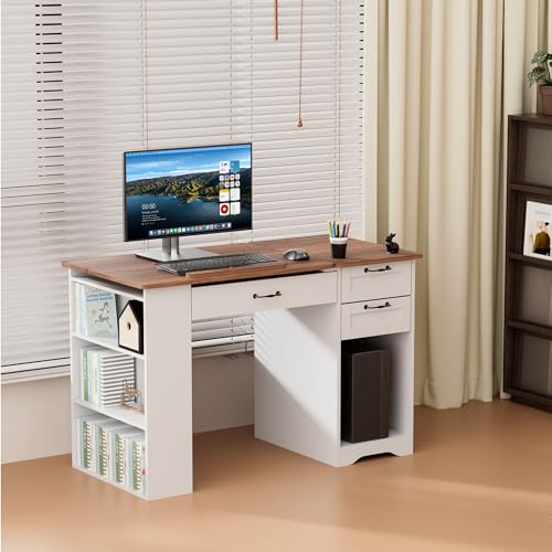 Drafting Table with Storage Cabinet & Drawers, Adjustable Drawing Desk with Open Shelves, Craft Table Painting Desk for Artists, Painters, Drawing, Crafting, Reading, Writing, Working - color: White