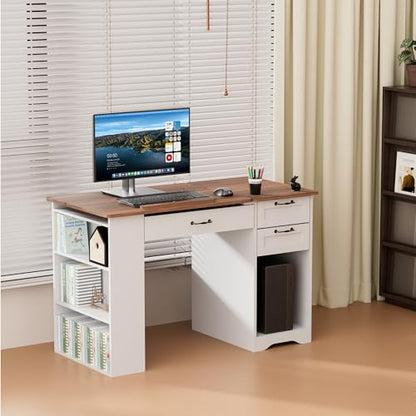 Drafting Table with Storage Cabinet & Drawers, Adjustable Drawing Desk with Open Shelves, Craft Table Painting Desk for Artists, Painters, Drawing, Crafting, Reading, Writing, Working - color: White