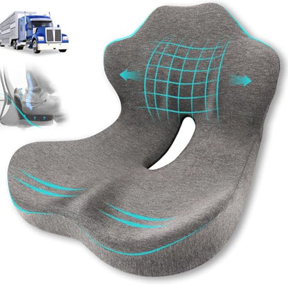 Seat Cushion, Memory Foam Truck Seat Cushion, L-Shaped Ergonomic Design Chair Cushion with Lumbar Support for Back Pressure Relief, for Long Sitting Office Worker and Truck Drivers