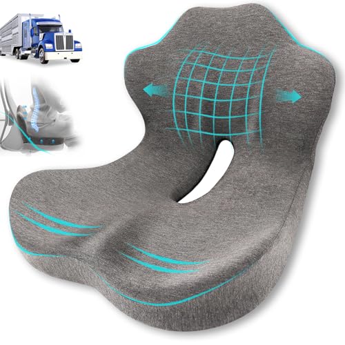 Seat Cushion, Memory Foam Truck Seat Cushion, L-Shaped Ergonomic Design Chair Cushion with Lumbar Support for Back Pressure Relief, for Long Sitting Office Worker and Truck Drivers