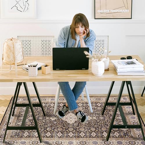 Office Chair Mat for Hardwood Floor, 48"x36" Easy Glide Computer Desk Mat Protector for Rolling Chair Under Desk Rug Nonslip Backing, Machine Wash (Modern) - color: Beige and Black, size: 36"x48"
