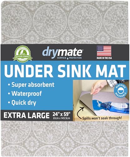 Drymate Premium XL Under Sink Mat, Waterproof Cabinet Protection Mats for Kitchen & Bathroom, Absorbent Shelf Liners, Slip-Resistant, Non-Adhesive, Machine Washable (USA Made)(24”x59”)(Tan) - color: Tan Global, size: 24"W x 59"L