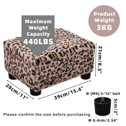 CAROLMADE Small Foot Stool Ottoman Footstool with Legs Under Desk Footrest for Living Room Bedroom and Office, Faux Fur Pink - color: Leopard Print Pink, size: 11"d X 15.4"w X 8.3"h